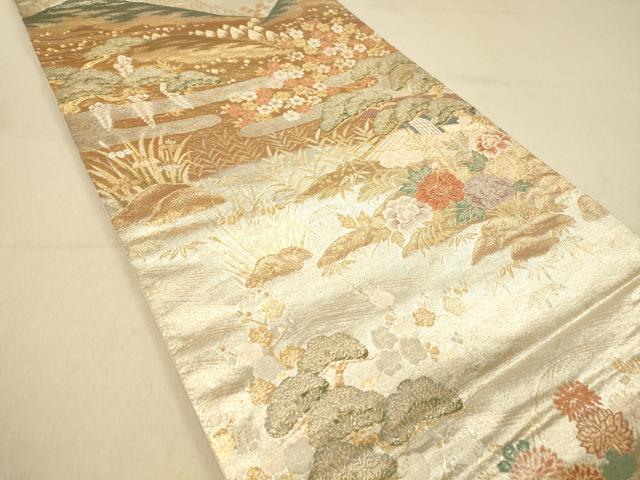 平和屋着物◎六通柄袋帯 重ね山吉祥花文 金銀糸 正絹 逸品 DAAZ3987jm