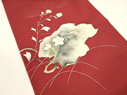 平和屋着物＊夏物 絽塩瀬 つけ帯 手描き 飛蝗草花文 正絹 逸品 DAAZ4006cm