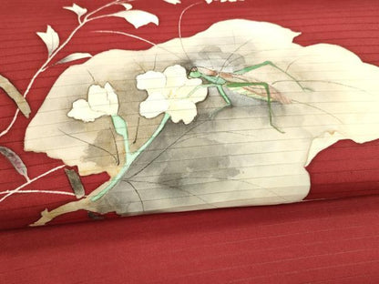 平和屋着物＊夏物 絽塩瀬 つけ帯 手描き 飛蝗草花文 正絹 逸品 DAAZ4006cm
