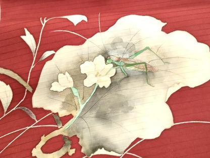 平和屋着物＊夏物 絽塩瀬 つけ帯 手描き 飛蝗草花文 正絹 逸品 DAAZ4006cm