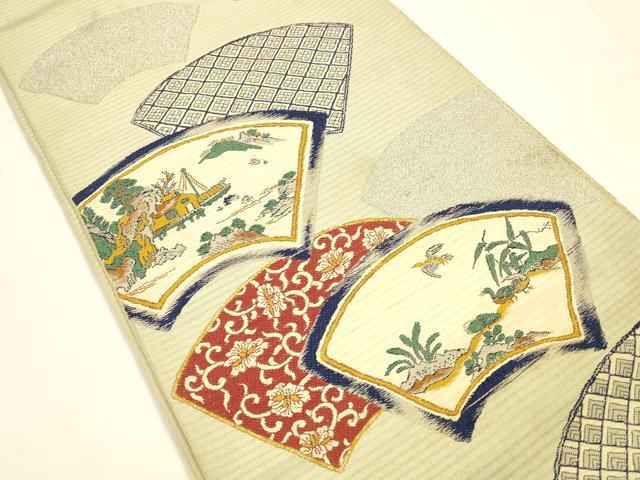 平和屋着物＊夏物 アンティーク 大正ロマン 六通柄 本袋帯 地紙風景群鳥花唐草文 銀糸 正絹 逸品 DAAZ4009cm