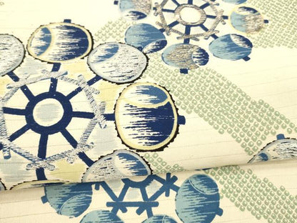 平和屋着物＊夏物　アンティーク　大正ロマン　両面　六通柄袋帯　駒刺繍　流水鹿の子水車文　籬草花文　金銀彩　正絹　逸品　DAAZ4010cm