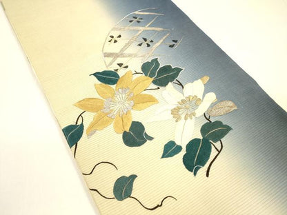 平和屋着物＊夏物　アンティーク　大正ロマン　両面　六通柄袋帯　駒刺繍　流水鹿の子水車文　籬草花文　金銀彩　正絹　逸品　DAAZ4010cm