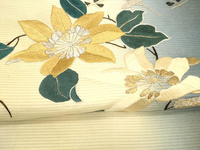 平和屋着物＊夏物　アンティーク　大正ロマン　両面　六通柄袋帯　駒刺繍　流水鹿の子水車文　籬草花文　金銀彩　正絹　逸品　DAAZ4010cm