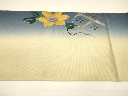 平和屋着物＊夏物　アンティーク　大正ロマン　両面　六通柄袋帯　駒刺繍　流水鹿の子水車文　籬草花文　金銀彩　正絹　逸品　DAAZ4010cm
