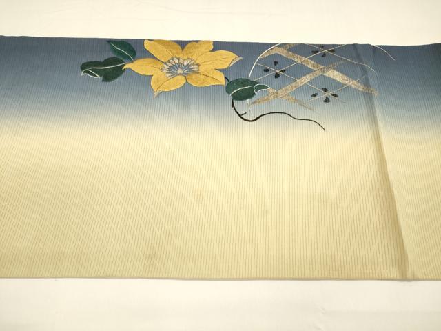 平和屋着物＊夏物　アンティーク　大正ロマン　両面　六通柄袋帯　駒刺繍　流水鹿の子水車文　籬草花文　金銀彩　正絹　逸品　DAAZ4010cm