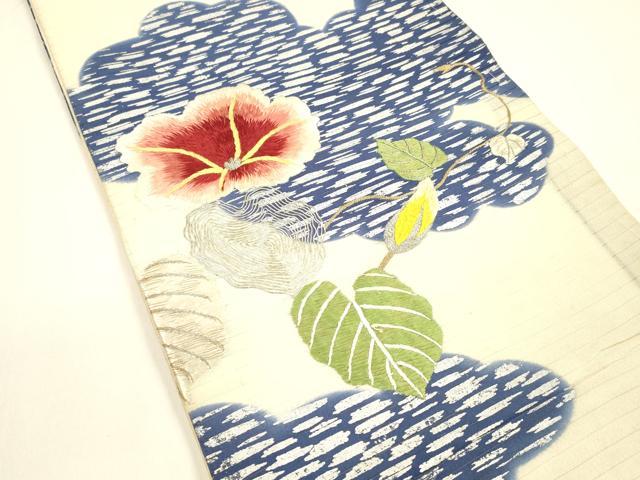 平和屋着物＊夏物 アンティーク 大正ロマン 丸帯 引き抜き帯 絽縮緬 駒刺繍 蔦の葉花文 銀糸 正絹 逸品 DAAZ4012cm