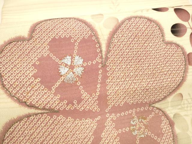平和屋着物＊夏物 アンティーク 大正ロマン 九寸名古屋帯 変わり絽縮緬 駒刺繍 鹿の子蜻蛉花文 銀彩 正絹 逸品 DAAZ4013cm