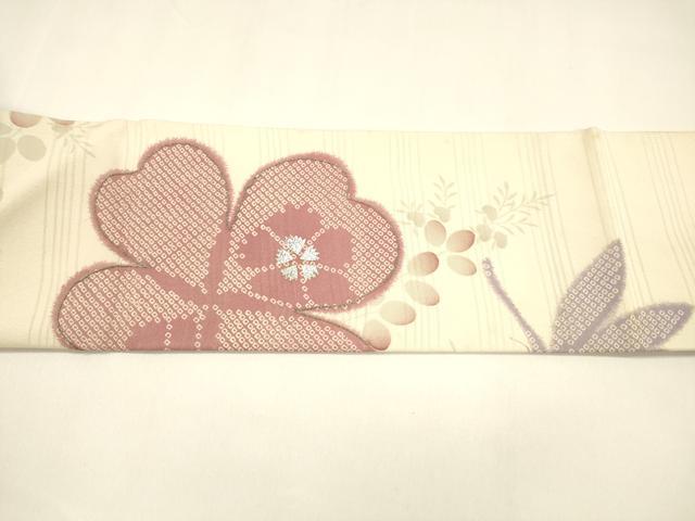 平和屋着物＊夏物 アンティーク 大正ロマン 九寸名古屋帯 変わり絽縮緬 駒刺繍 鹿の子蜻蛉花文 銀彩 正絹 逸品 DAAZ4013cm