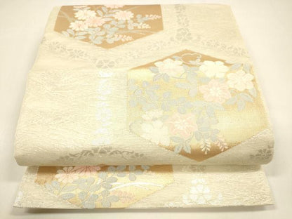 平和屋着物＊夏物 六通柄袋帯 亀甲草花文 金銀糸 正絹 逸品 DAAZ4018cm
