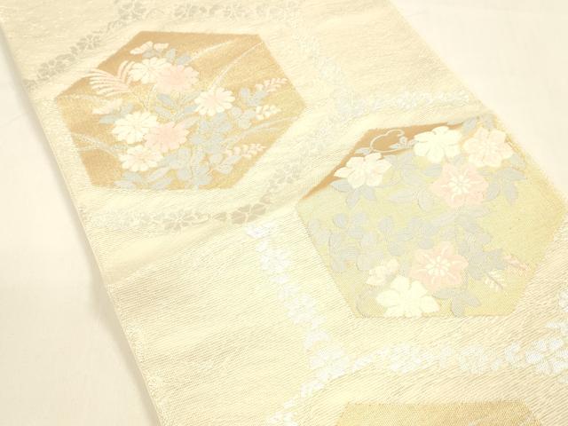 平和屋着物＊夏物 六通柄袋帯 亀甲草花文 金銀糸 正絹 逸品 DAAZ4018cm