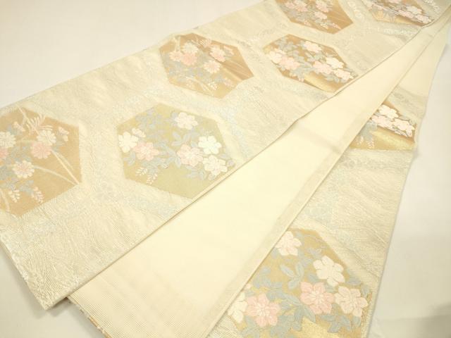 平和屋着物＊夏物 六通柄袋帯 亀甲草花文 金銀糸 正絹 逸品 DAAZ4018cm