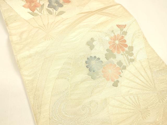 平和屋着物＊夏物 六通柄袋帯 扇面流水草花文 金糸 正絹 逸品 DAAZ4019cm