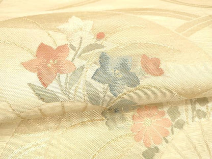 平和屋着物＊夏物 六通柄袋帯 扇面流水草花文 金糸 正絹 逸品 DAAZ4019cm