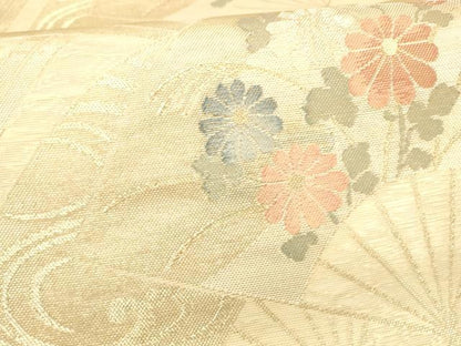 平和屋着物＊夏物 六通柄袋帯 扇面流水草花文 金糸 正絹 逸品 DAAZ4019cm