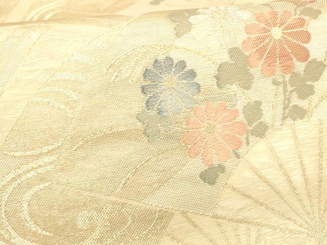 平和屋着物＊夏物 六通柄袋帯 扇面流水草花文 金糸 正絹 逸品 DAAZ4019cm