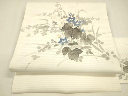 平和屋着物＊夏物 絽塩瀬 九寸名古屋帯 作家物 手描き 草花文 正絹 逸品 DAAZ4027cm