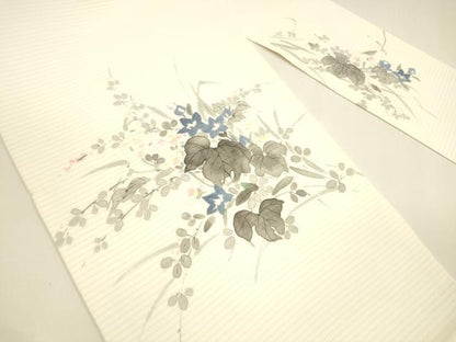 平和屋着物＊夏物 絽塩瀬 九寸名古屋帯 作家物 手描き 草花文 正絹 逸品 DAAZ4027cm