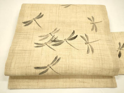 平和屋着物＊夏物 九寸名古屋帯 手描き 蜻蛉 麻 逸品 DAAZ4029cm