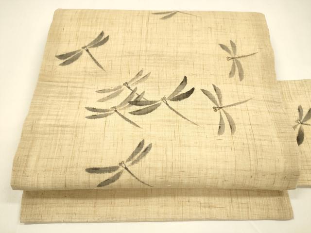 平和屋着物＊夏物 九寸名古屋帯 手描き 蜻蛉 麻 逸品 DAAZ4029cm