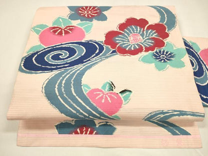 平和屋着物＊夏物 アンティーク 大正ロマン 絽塩瀬 九寸名古屋帯 流水花文 正絹 逸品 DAAZ4032cm