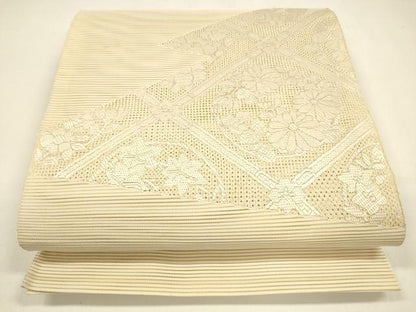 平和屋着物＊夏物 絽綴れ 太鼓柄袋帯 総刺繍 草花文 正絹 逸品 DAAZ4035cm