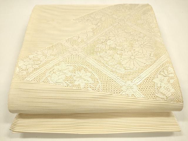 平和屋着物＊夏物 絽綴れ 太鼓柄袋帯 総刺繍 草花文 正絹 逸品 DAAZ4035cm