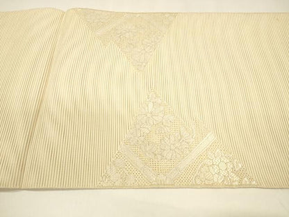 平和屋着物＊夏物 絽綴れ 太鼓柄袋帯 総刺繍 草花文 正絹 逸品 DAAZ4035cm