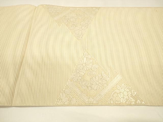 平和屋着物＊夏物 絽綴れ 太鼓柄袋帯 総刺繍 草花文 正絹 逸品 DAAZ4035cm