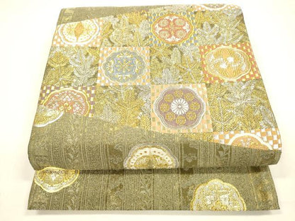 平和屋着物●六通柄袋帯　松葉花文　金銀糸　正絹　逸品　DAAZ4058cm