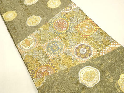 平和屋着物●六通柄袋帯　松葉花文　金銀糸　正絹　逸品　DAAZ4058cm