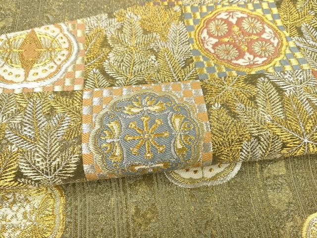 平和屋着物●六通柄袋帯　松葉花文　金銀糸　正絹　逸品　DAAZ4058cm
