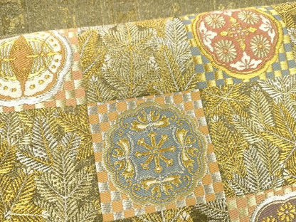 平和屋着物●六通柄袋帯　松葉花文　金銀糸　正絹　逸品　DAAZ4058cm