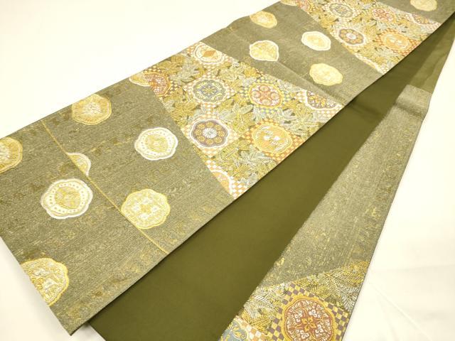 平和屋着物●六通柄袋帯　松葉花文　金銀糸　正絹　逸品　DAAZ4058cm