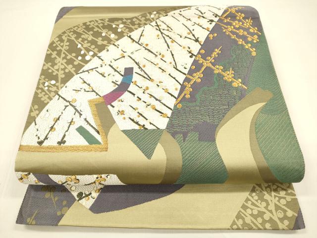平和屋着物●六通柄袋帯 唐織 北野の香梅 金糸 正絹 逸品 DAAZ4059cm