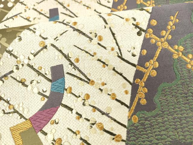 平和屋着物●六通柄袋帯 唐織 北野の香梅 金糸 正絹 逸品 DAAZ4059cm
