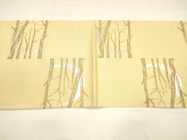 平和屋着物●太鼓柄袋帯 樹林文 月 梟 金銀糸 正絹 逸品 DAAZ4066cm