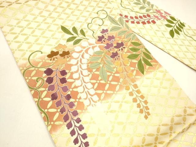 平和屋着物●塩瀬　九寸名古屋帯　駒刺繍　藤花房　金彩　正絹　逸品　DAAZ4070cm