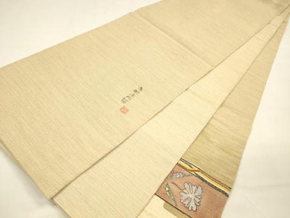 平和屋着物▽手彫木版染 佐伯武晴 スリーシーズン 春夏秋 太鼓柄袋帯 紬地 流水飛鳥文 金糸 やまと誂製 正絹 逸品 DAAZ4078cm