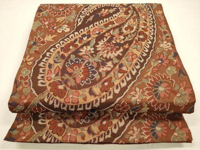 平和屋着物●六通柄　本袋帯　更紗花文　正絹　逸品　DAAZ4082cm
