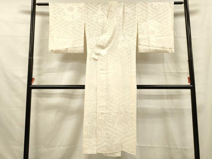 平和屋着物■長襦袢　無双仕立て　鹿の子舞花地紋　生成り色　正絹　逸品　DAAZ4142cm