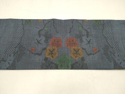 平和屋着物●創作　全通柄九寸名古屋帯　本場大島紬　7マルキ　松竹梅　正絹　逸品　DAAZ4161cm