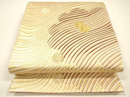 平和屋着物●六通柄袋帯 舞花文 金糸 正絹 逸品 DAAZ4195cm