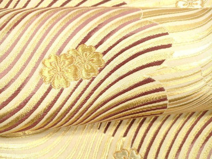 平和屋着物●六通柄袋帯 舞花文 金糸 正絹 逸品 DAAZ4195cm
