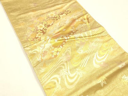 平和屋着物●太鼓柄袋帯　流水草花文　金銀彩　引箔　正絹　逸品　DAAZ4201cm