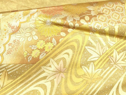 平和屋着物●太鼓柄袋帯　流水草花文　金銀彩　引箔　正絹　逸品　DAAZ4201cm