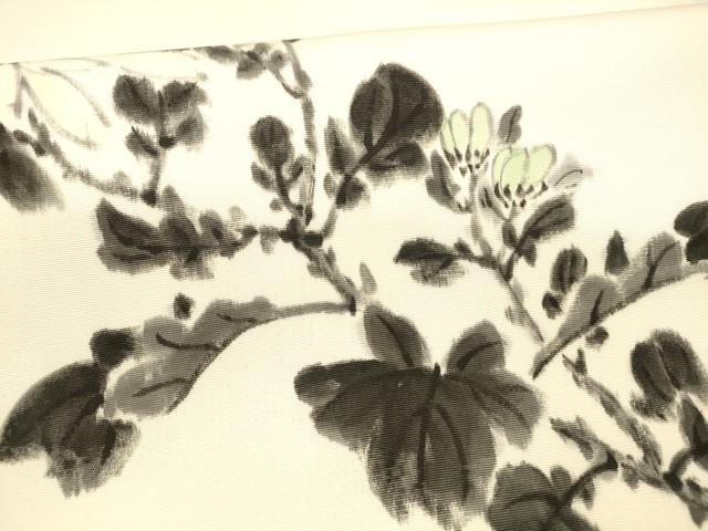 平和屋着物●塩瀬　九寸名古屋帯　作家物　手描き　枝菊文　正絹　逸品　DAAZ4207cm