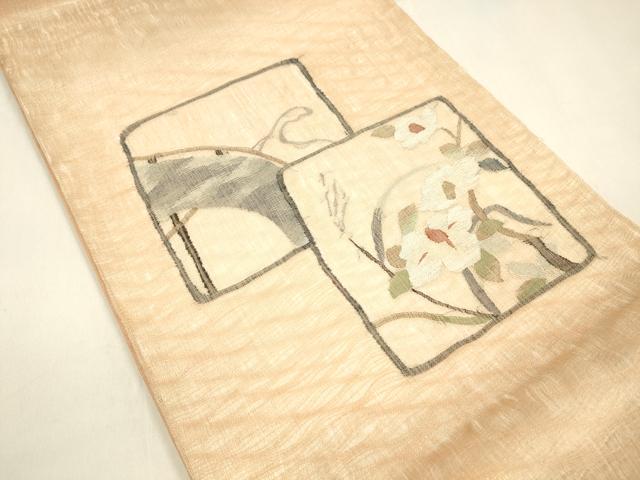 平和屋着物▽スリーシーズン 春夏秋 太鼓柄袋帯 すくい織 枝花文 銀糸 正絹 逸品 DAAZ4219cm