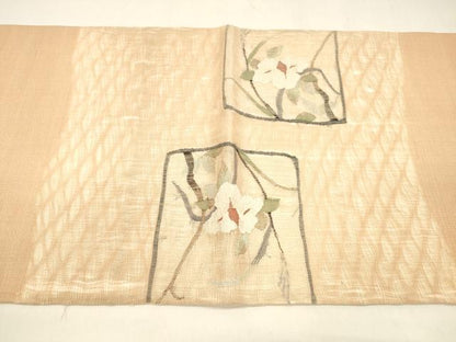 平和屋着物▽スリーシーズン 春夏秋 太鼓柄袋帯 すくい織 枝花文 銀糸 正絹 逸品 DAAZ4219cm