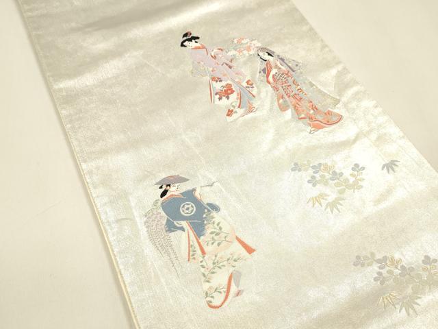 平和屋着物●太鼓柄袋帯　女人文　本銀箔　金糸　引箔　正絹　逸品　DAAZ4220cm